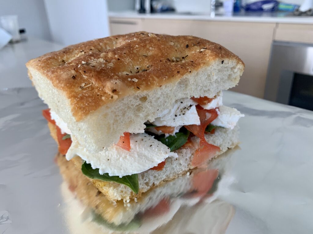 Caprese Sandwich made from produce from Granville Island Market 