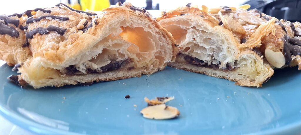 Inside Chocolate almond croissant from Breka Bakery Vancouver