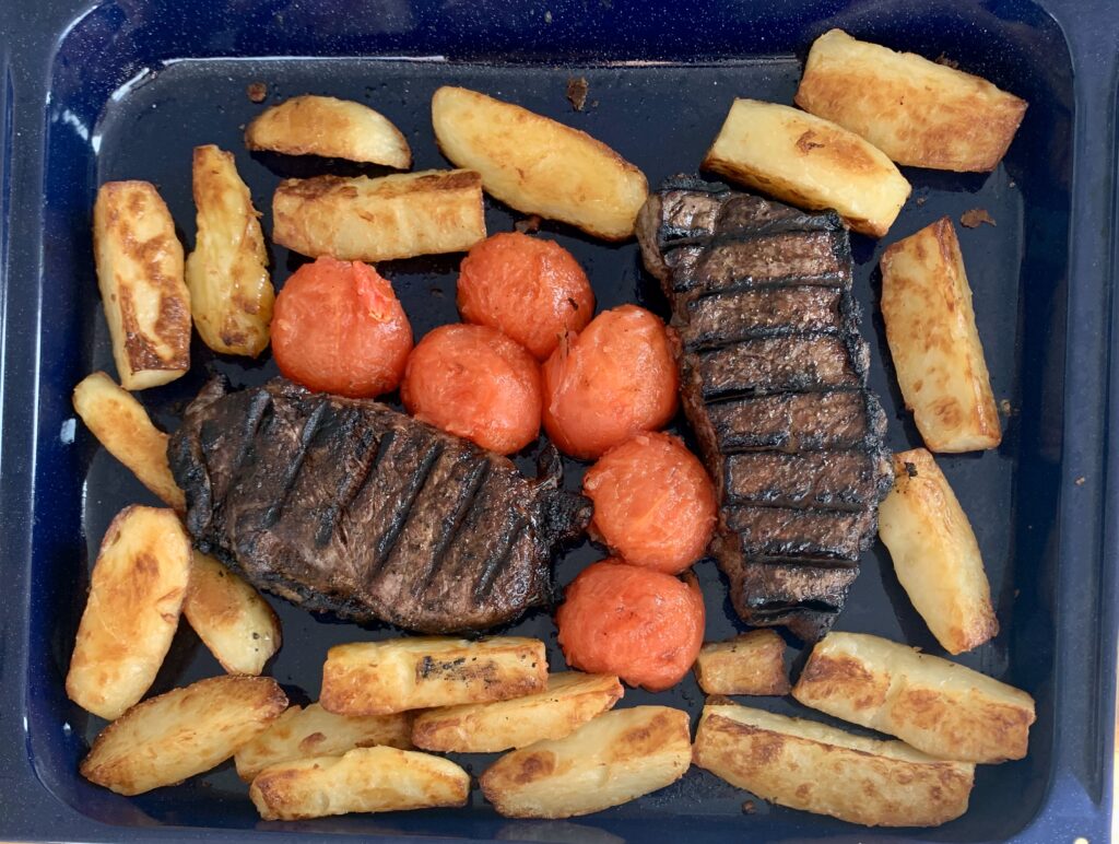 NY Striploin Steak Russet Potatoes Tomatoes