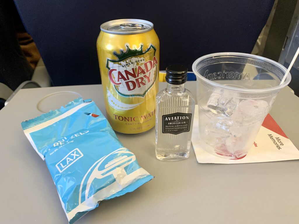 American Airlines Los Angeles San Antonio beverage and snack