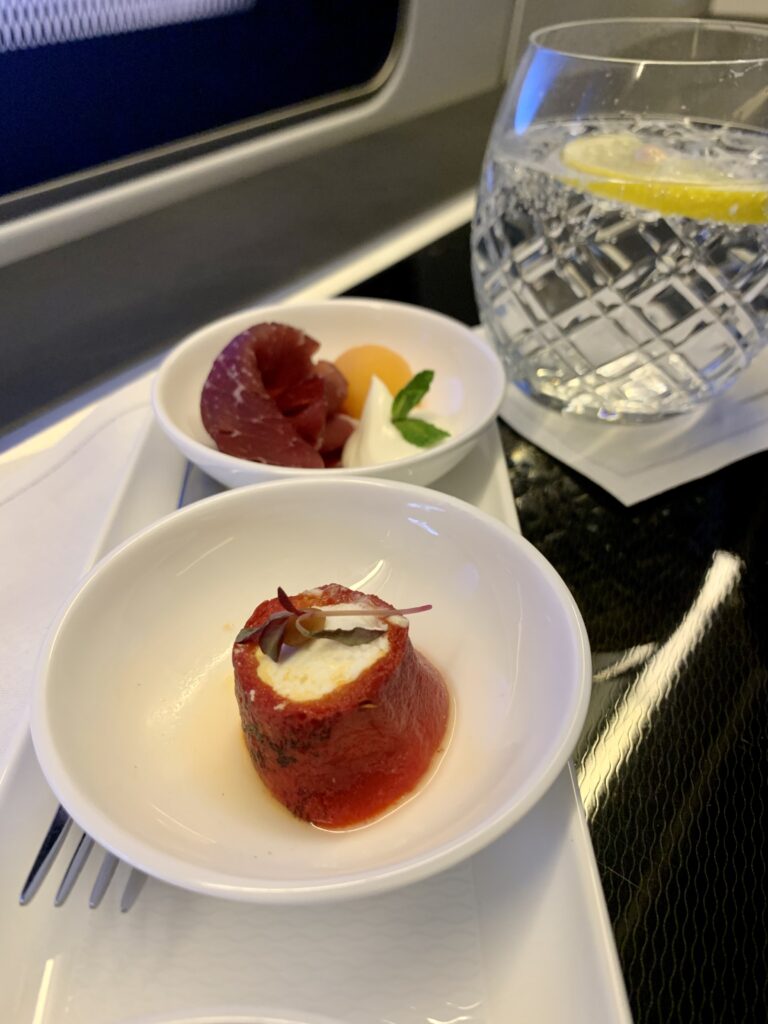 British Airways First Class London Heathrow to Los Angeles November 2023 Canapes