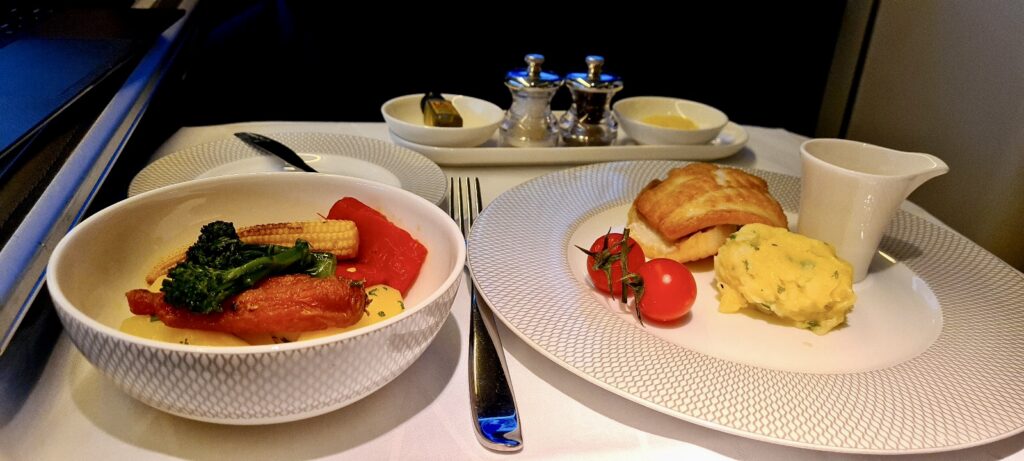 British Airways First Class London Heathrow to Los Angeles November 2023 Main Course