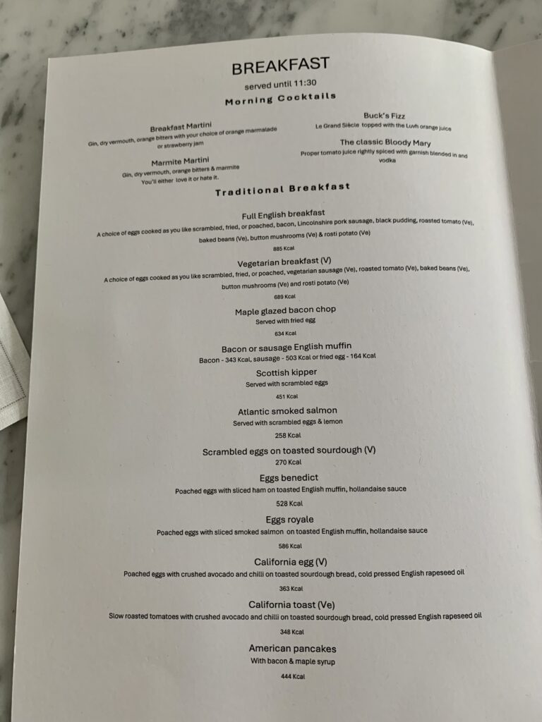 British Airways Concorde Lounge Breakfast Menu