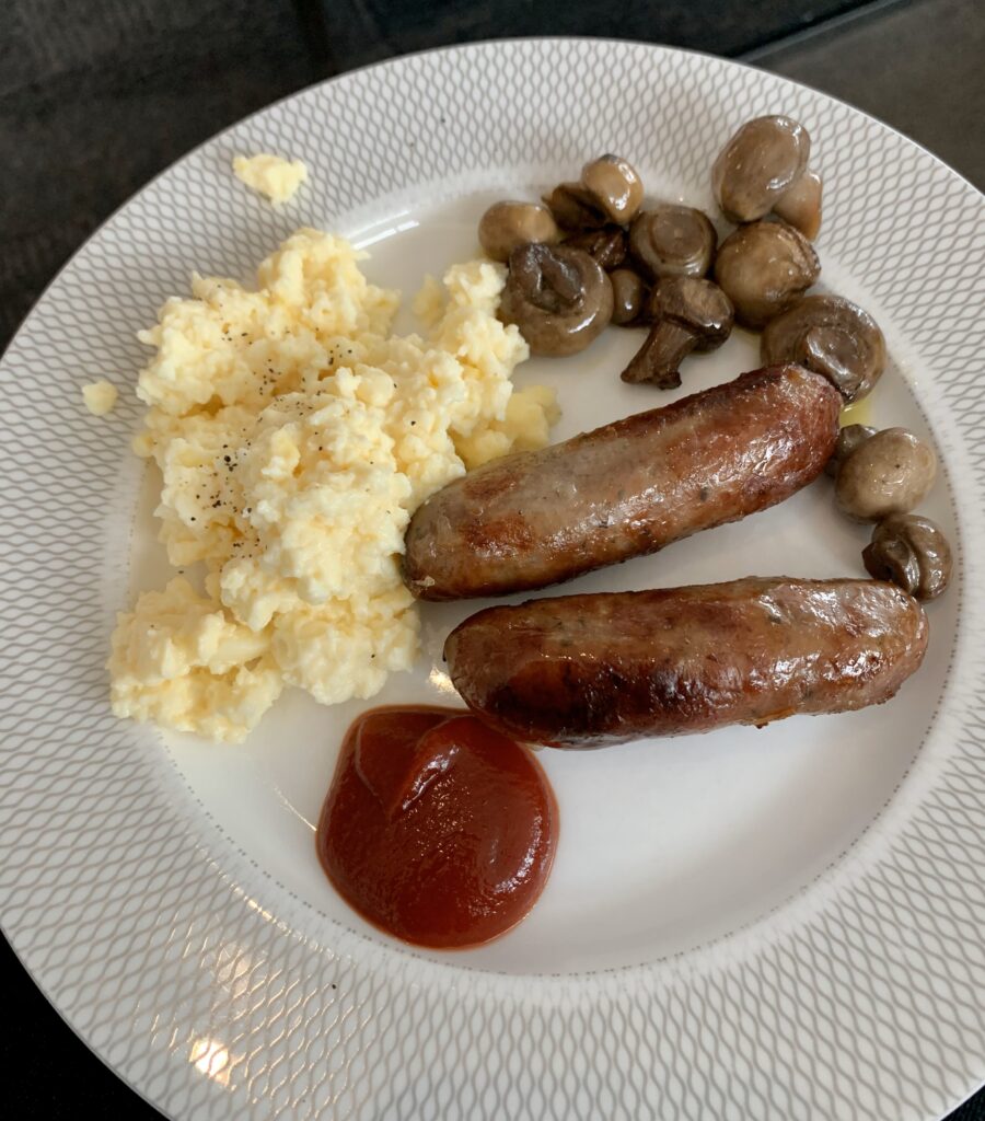 Breakfast in the British Airways First Lounge at London Heathrow.