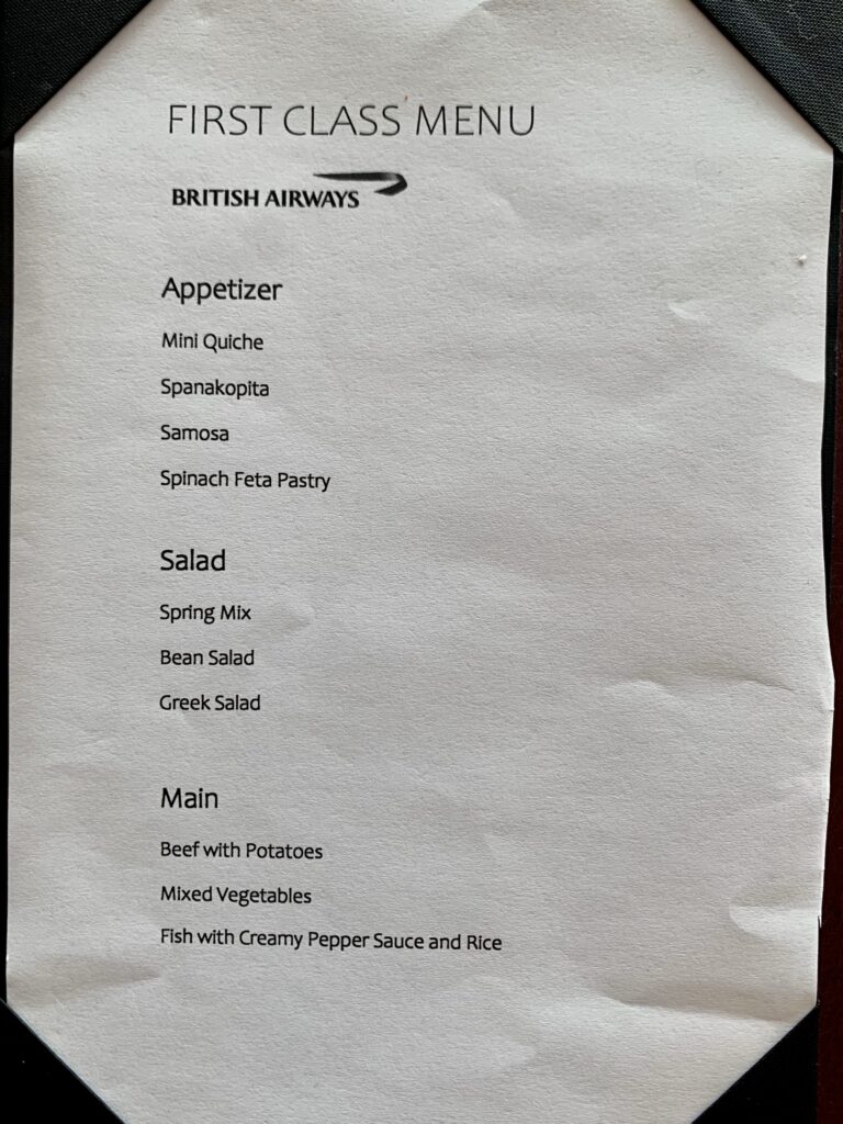 British Airways Lounge Toronto Airport First Class Menu