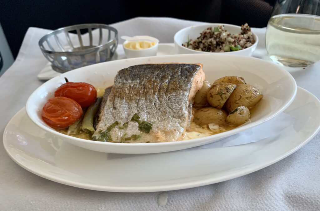 British Airway Flight Toronto to London Business Class Seared Trout