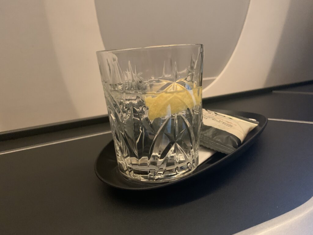 British Airways Business Class Flight San Diego to London Gin and Tonic