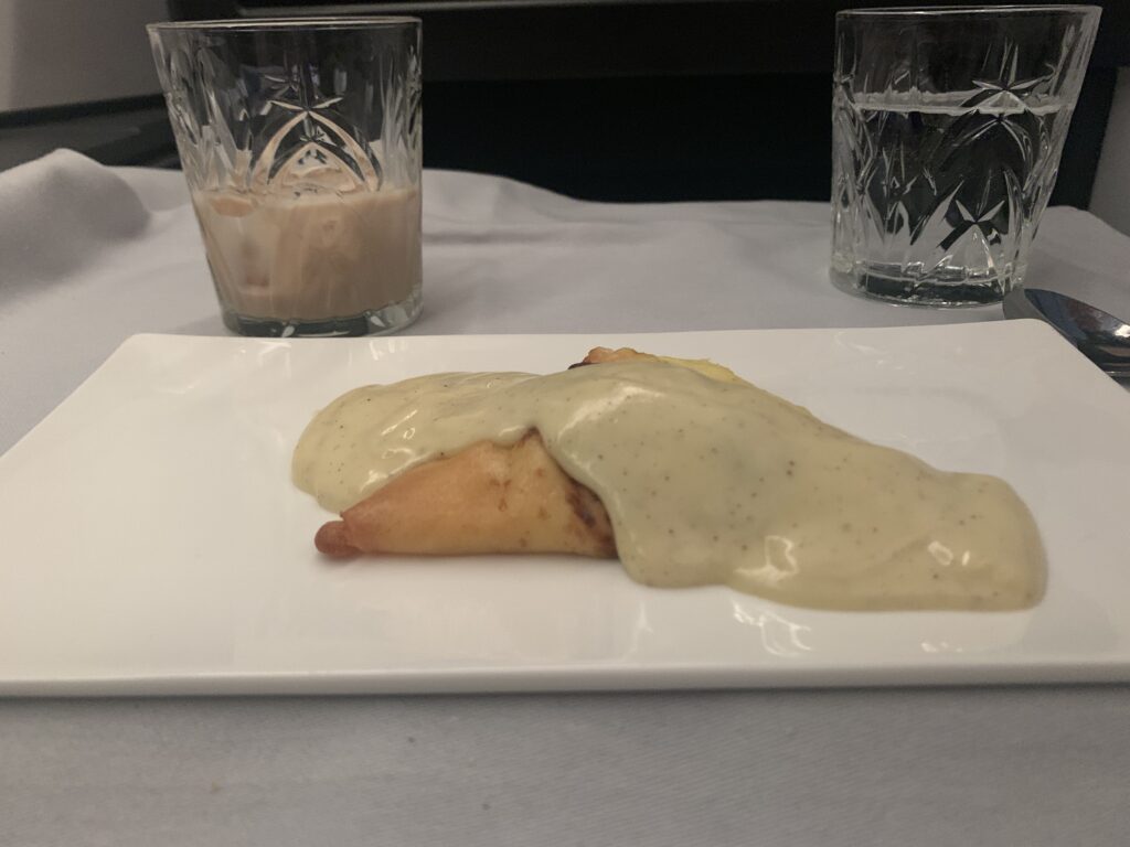 British Airways Business Class Flight San Diego to London Menu Sweet Crepe