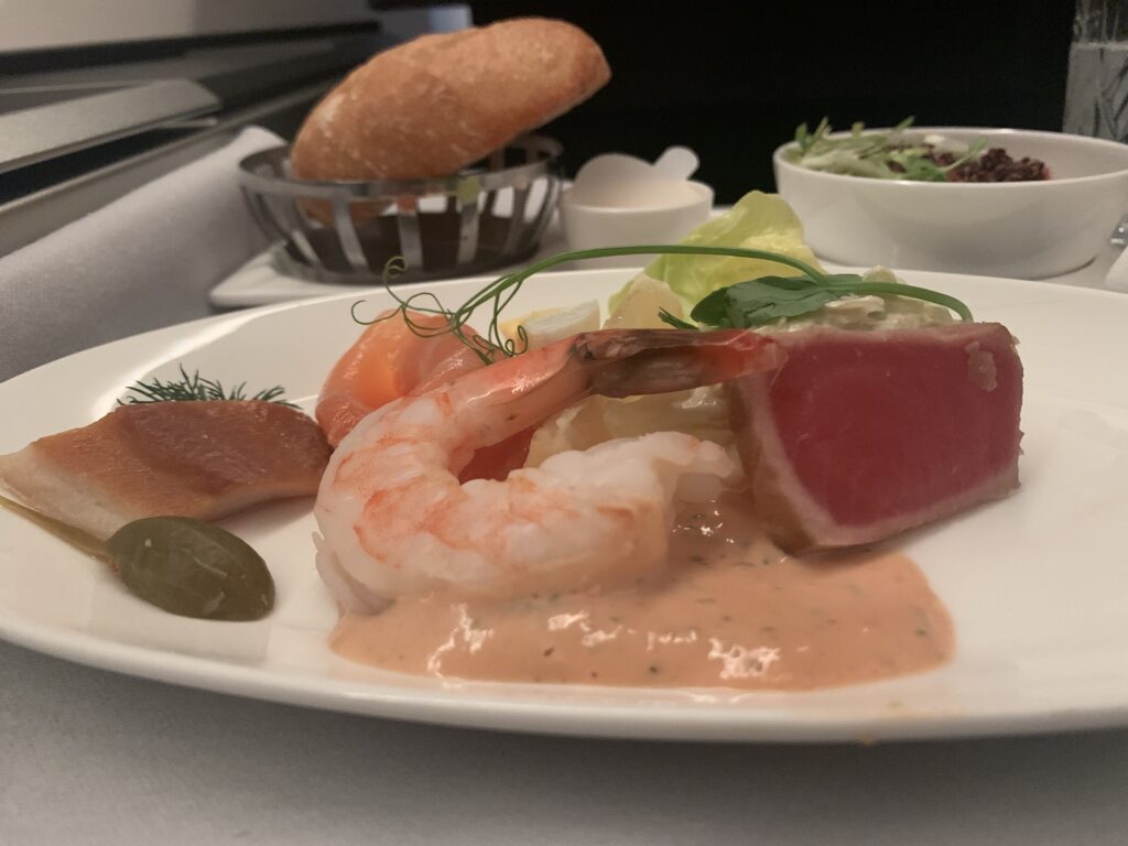 British Airways Business Class Flight San Diego to London Menu Tuna tataki