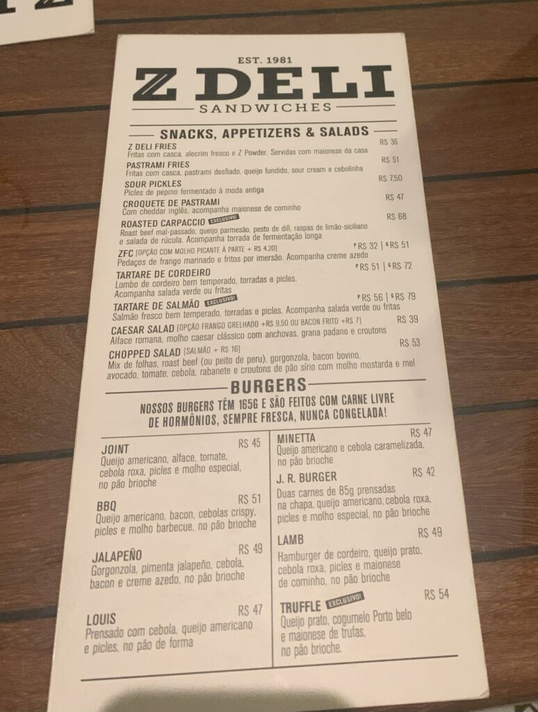 Z Deli Sandwch Shop Menu