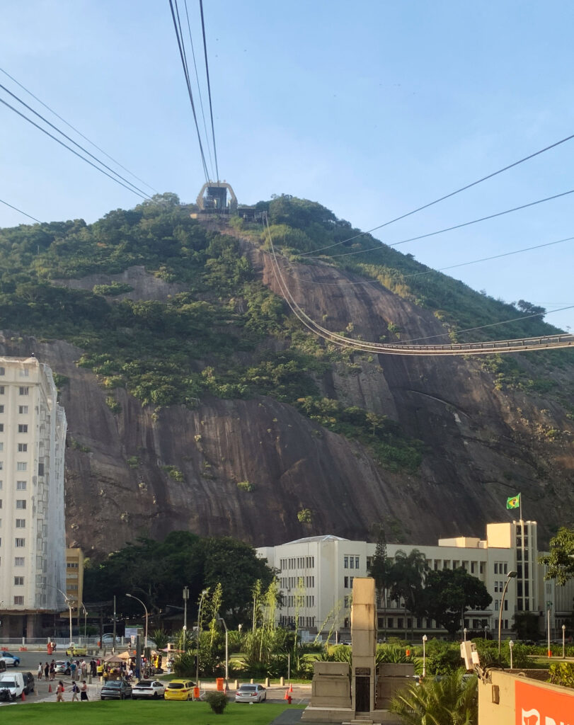 View up to Sugar Loaf Mountain Rio de Janeiro Brazil.