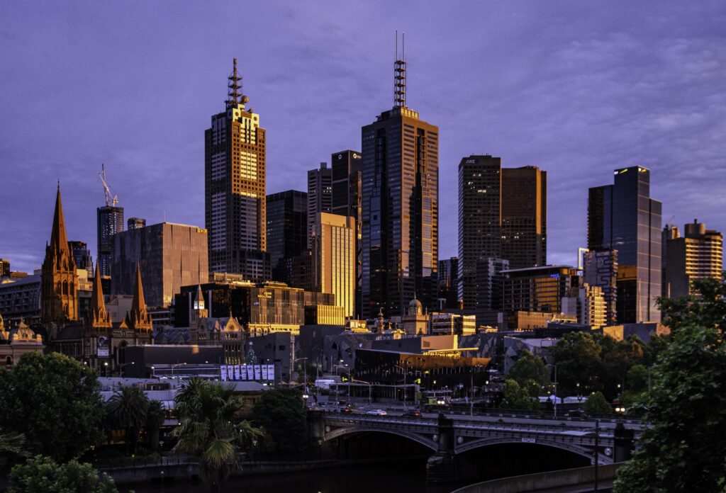 Melbourne from South Bank during sunrise