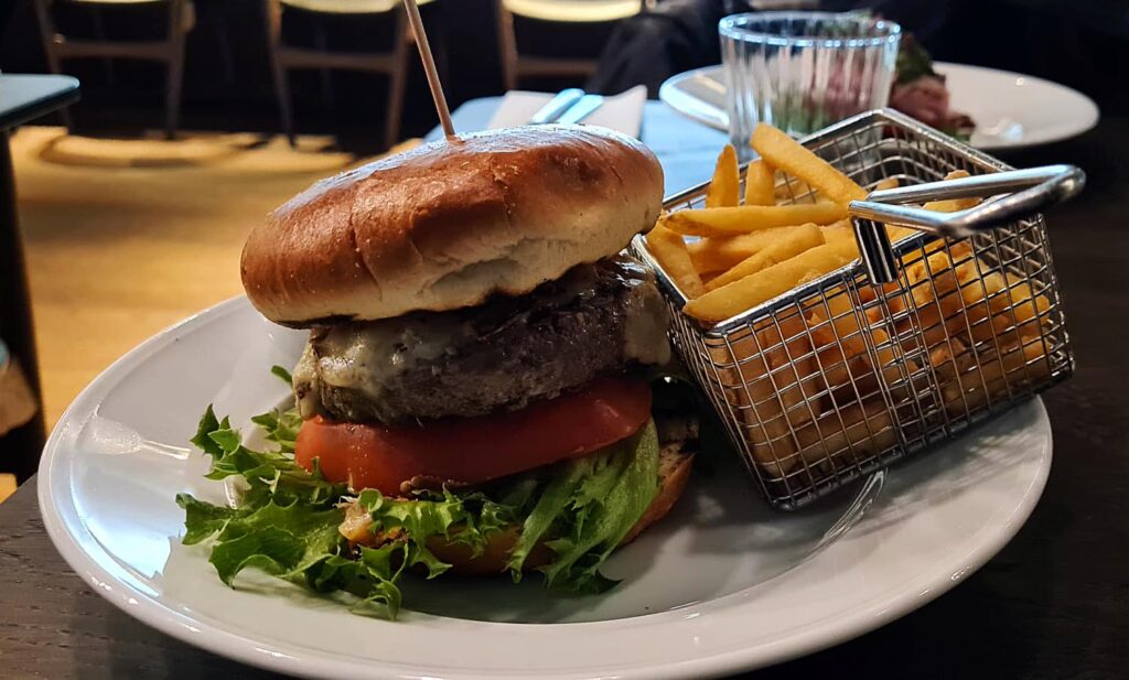 Burger and Fries in the American Express Lounge, Stockholm Airport