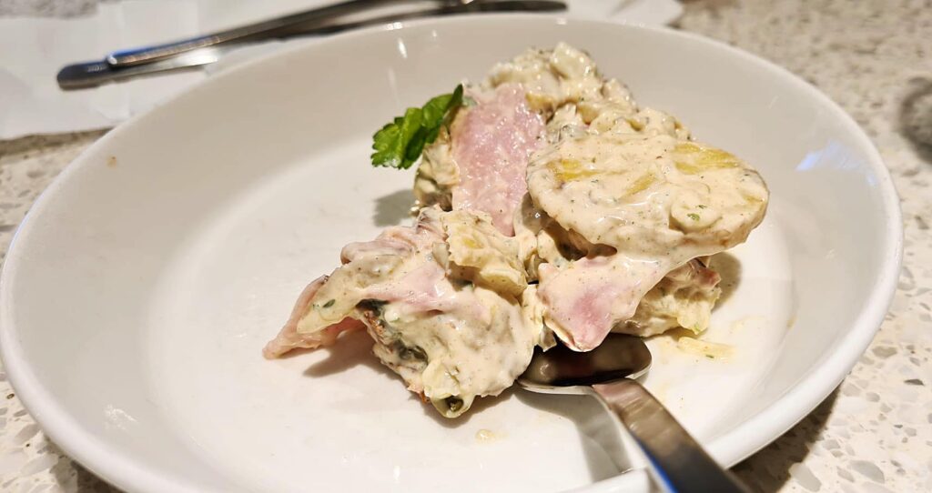 Ham and Potato Salad in the SAS Lounge at Stockholm Airport