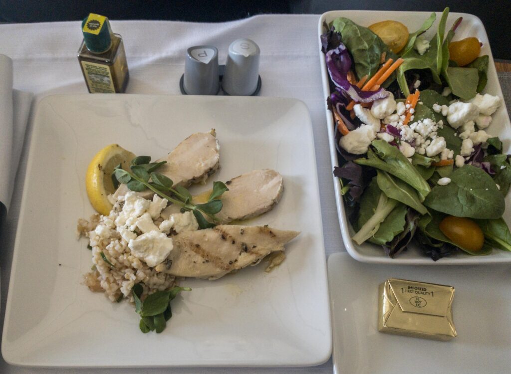 Lemon Rosemary Chicken with Bulgar American Airlines Flight Los Angeles to New York