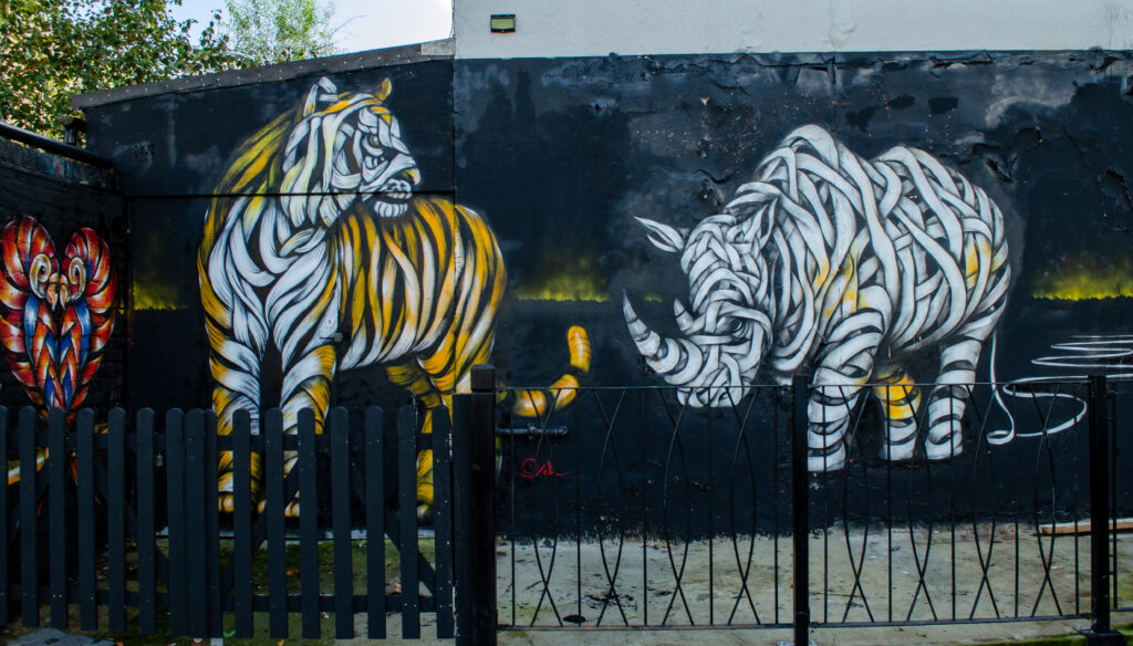 Tiger and Rhino Street Art by Osch, Camden Town