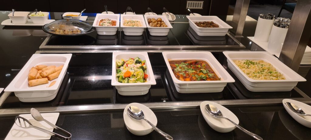 Buffet selection in British Airways Lounge Changi Airport, Singapore