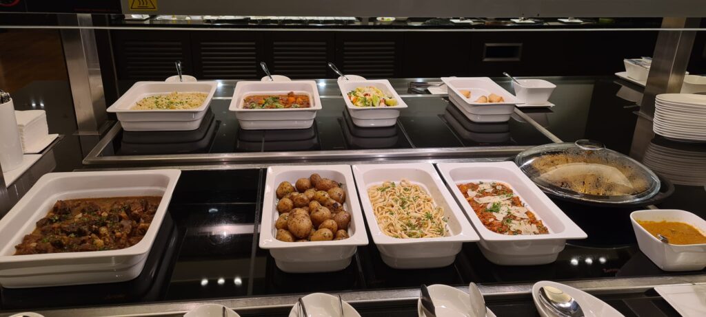 Buffet selection in British Airways Lounge Changi Airport, Singapore