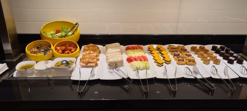 Buffet selection in British Airways Lounge Changi Airport, Singapore