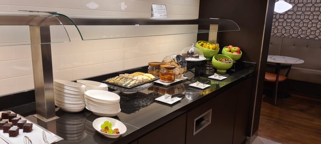 Buffet selection in British Airways Lounge Changi Airport, Singapore