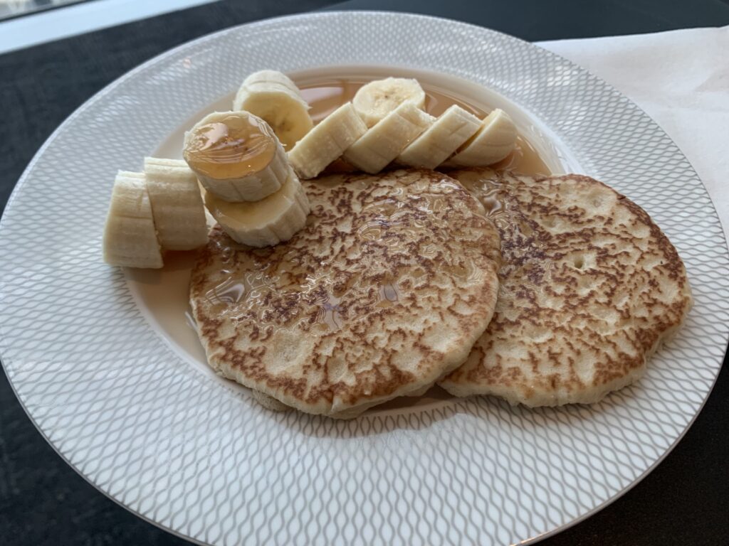 Pancakes in the British Airways First Lounge London Heathrow Airport