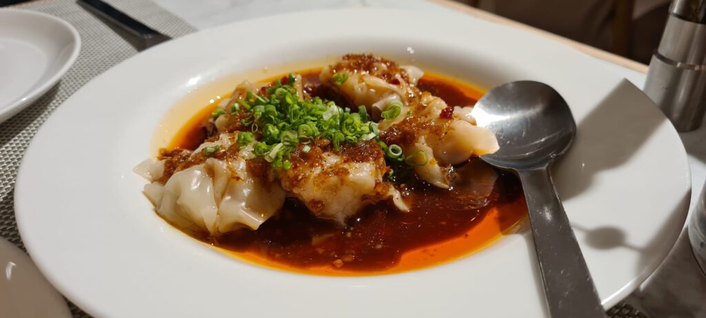 Prawn wontons Qantas First Lounge, Singapore